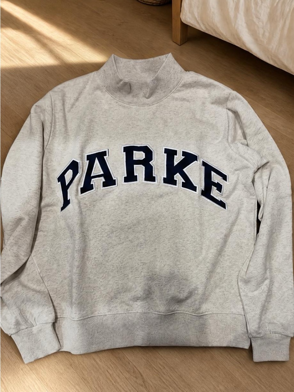 Parker Light Gray Turtleneck Sweatshirt with Navy Logo